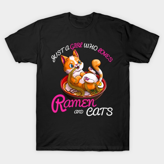 Just A Girl Who Loves Ramen and Cat Neko Funny Otaku Girl T-Shirt by Blink_Imprints10